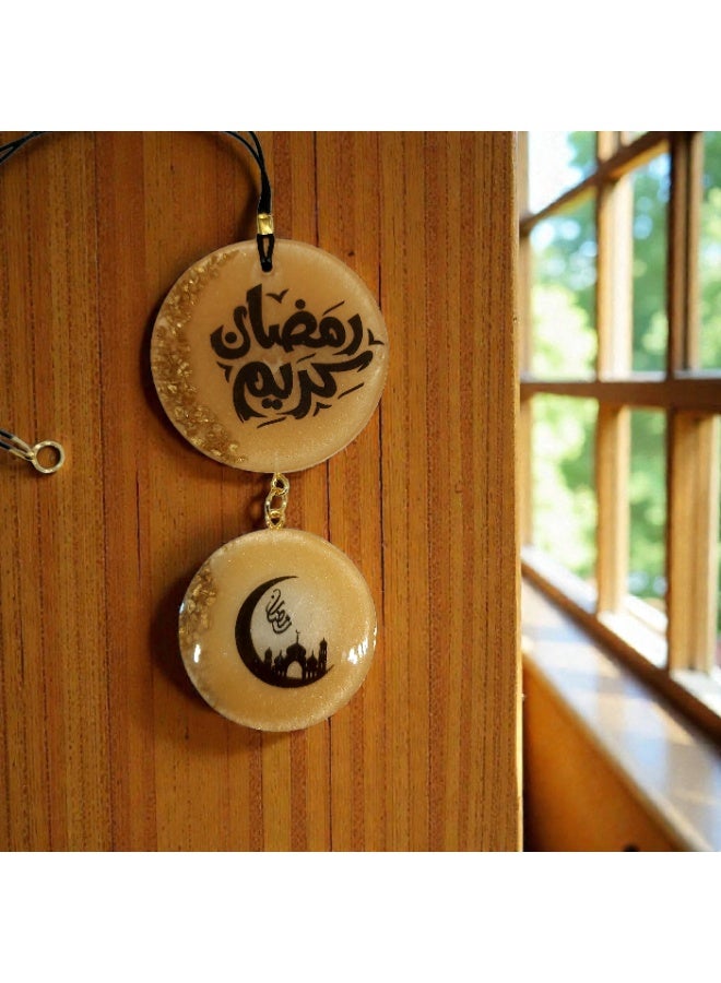 تعليقة سيارة رمضانية بتصميم إسلامي، زينة رمضان كريم مع هلال ومسجد، لون ذهبي - Image 3